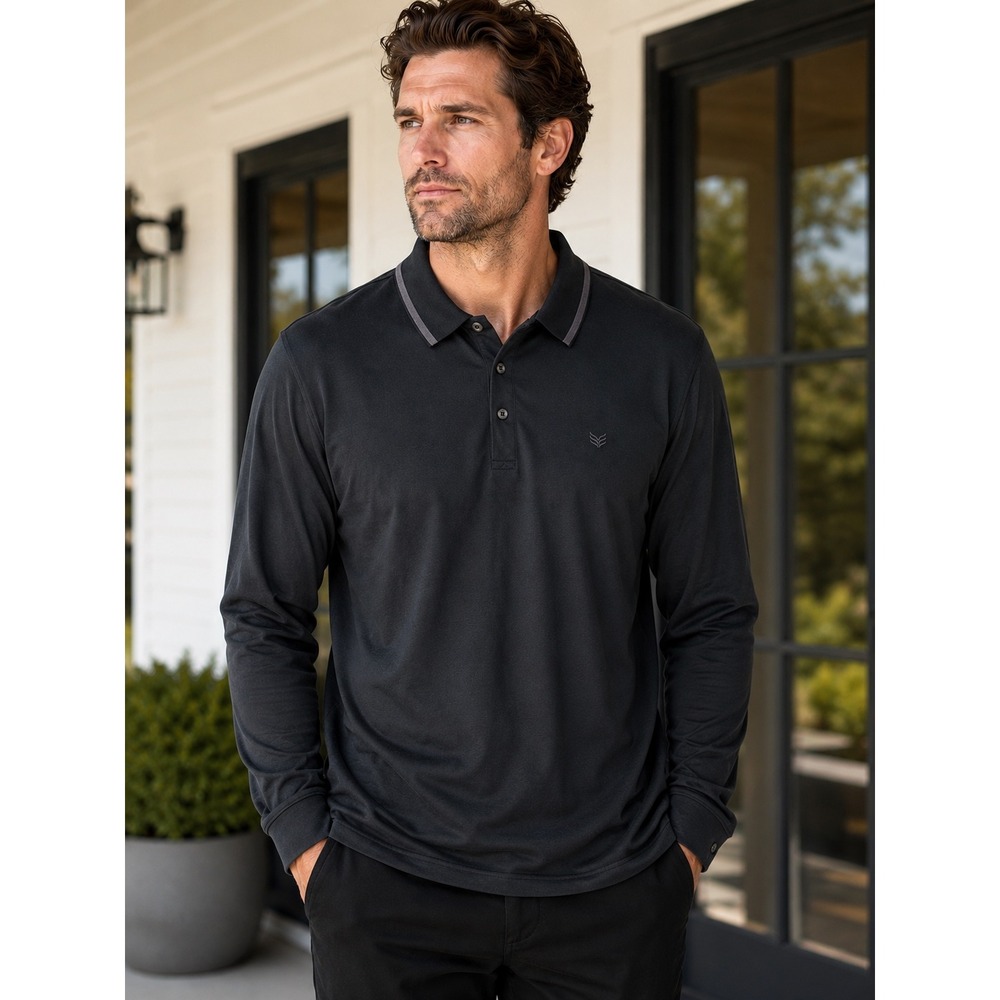 Buttercloth Polo Shirt Mens XL Black Excellent‎ Long Sleeve Cotton Knit 00265